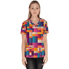 Abstract Geometry Blocks Women s V-neck Scrub Top