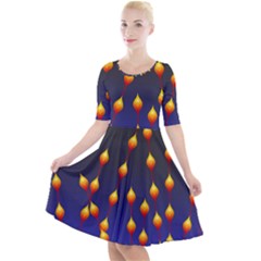 Flower Buds Floral Night Quarter Sleeve A-Line Dress