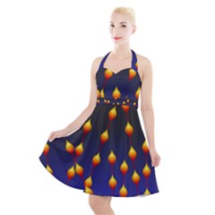 Flower Buds Floral Night Halter Party Swing Dress 