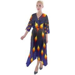 Flower Buds Floral Night Quarter Sleeve Wrap Front Maxi Dress