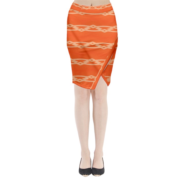 Pattern Orange Midi Wrap Pencil Skirt