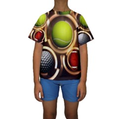 Sport Ball Tennis Golf Football Kids  Short Sleeve Swimwear by HermanTelo