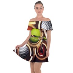 Sport Ball Tennis Golf Football Off Shoulder Velour Dress