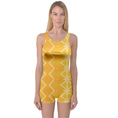 Pattern Yellow One Piece Boyleg Swimsuit