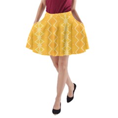 Pattern Yellow A-line Pocket Skirt