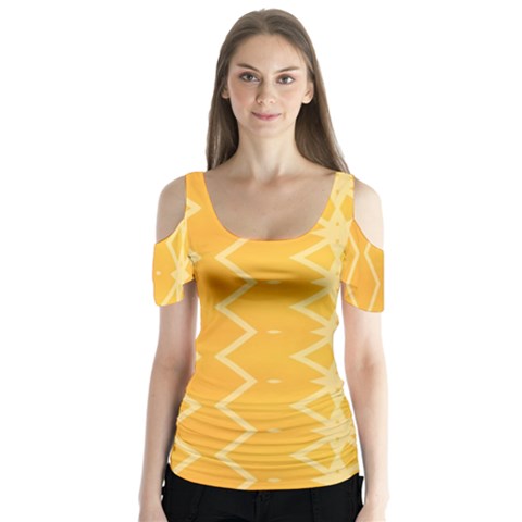 Pattern Yellow Butterfly Sleeve Cutout Tee  by HermanTelo