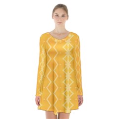 Pattern Yellow Long Sleeve Velvet V-neck Dress by HermanTelo