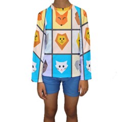 Animals Cute Flat Cute Animals Kids  Long Sleeve Swimwear by HermanTelo