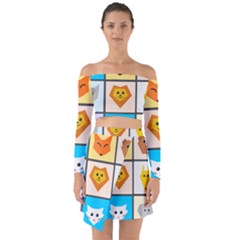 Animals Cute Flat Cute Animals Off Shoulder Top With Skirt Set
