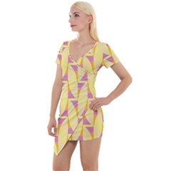 Yellow Pink Short Sleeve Asymmetric Mini Dress by HermanTelo