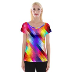 Abstract Blue Background Colorful Pattern Cap Sleeve Top