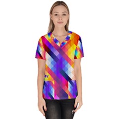 Abstract Blue Background Colorful Pattern Women s V-neck Scrub Top by HermanTelo