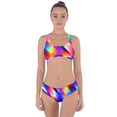 Abstract Blue Background Colorful Pattern Criss Cross Bikini Set by HermanTelo