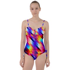 Abstract Blue Background Colorful Pattern Sweetheart Tankini Set