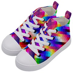 Abstract Blue Background Colorful Pattern Kids  Mid-top Canvas Sneakers by HermanTelo
