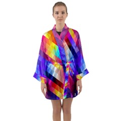 Abstract Blue Background Colorful Pattern Long Sleeve Satin Kimono
