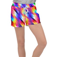 Abstract Blue Background Colorful Pattern Women s Velour Lounge Shorts by HermanTelo