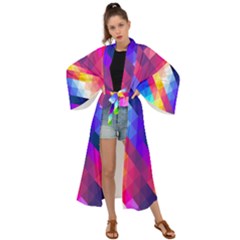 Abstract Blue Background Colorful Pattern Maxi Kimono