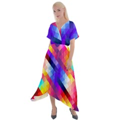 Abstract Blue Background Colorful Pattern Cross Front Sharkbite Hem Maxi Dress by HermanTelo