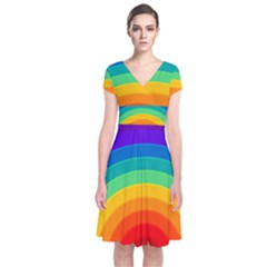 Rainbow Background Colorful Short Sleeve Front Wrap Dress