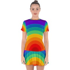 Rainbow Background Colorful Drop Hem Mini Chiffon Dress