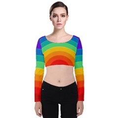 Rainbow Background Colorful Velvet Long Sleeve Crop Top
