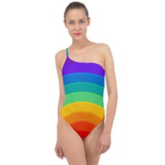 Rainbow Background Colorful Classic One Shoulder Swimsuit by HermanTelo