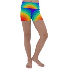 Rainbow Background Colorful Kids  Lightweight Velour Yoga Shorts by HermanTelo