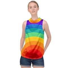 Rainbow Background Colorful High Neck Satin Top