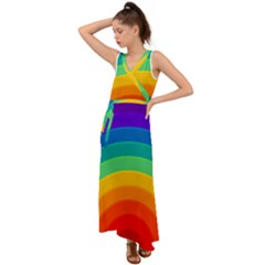 Rainbow Background Colorful V-Neck Chiffon Maxi Dress