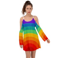 Rainbow Background Colorful Kimono Sleeves Boho Dress