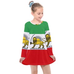 State Flag Of The Imperial State Of Iran, 1907-1979 Kids  Long Sleeve Dress