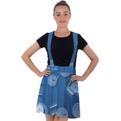 Time Clock Watch Hours Velvet Suspender Skater Skirt by HermanTelo