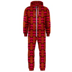 Pattern Red Background Structure Hooded Jumpsuit (men) 