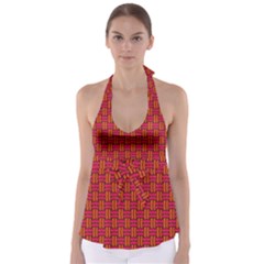 Pattern Red Background Structure Babydoll Tankini Top