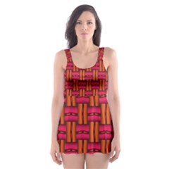 Pattern Red Background Structure Skater Dress Swimsuit