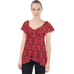 Pattern Red Background Structure Lace Front Dolly Top by HermanTelo