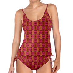 Pattern Red Background Structure Tankini Set