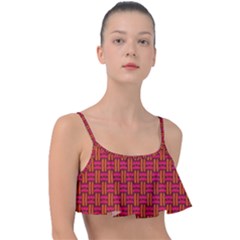 Pattern Red Background Structure Frill Bikini Top