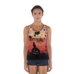 Funny Halloween Design, Cat, Pumpkin And Witch Sport Tank Top  by FantasyWorld7