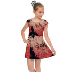 Funny Halloween Design, Cat, Pumpkin And Witch Kids  Cap Sleeve Dress by FantasyWorld7