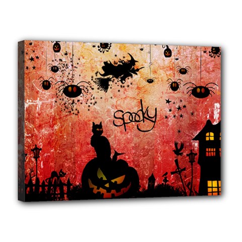 Funny Halloween Design, Cat, Pumpkin And Witch Canvas 16  X 12  (stretched)