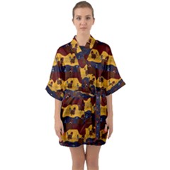 Turkey Pattern Half Sleeve Satin Kimono  by bloomingvinedesign