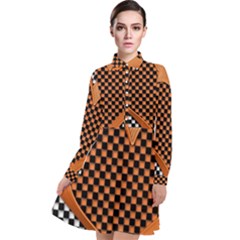 Heart Chess Board Checkerboard Long Sleeve Chiffon Shirt Dress