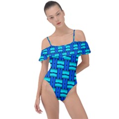 Pattern Graphic Background Image Blue Frill Detail One Piece Swimsuit