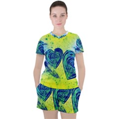 Heart Emotions Love Blue Women s Tee And Shorts Set