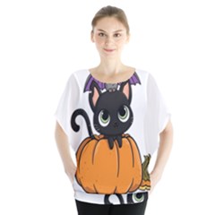 Halloween Cute Cat Batwing Chiffon Blouse