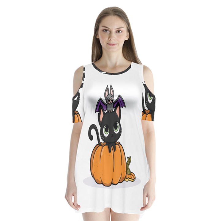 Halloween Cute Cat Shoulder Cutout Velvet One Piece