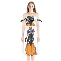 Halloween Cute Cat Shoulder Tie Bardot Midi Dress by HermanTelo