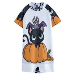 Halloween Cute Cat Kids  Boyleg Half Suit Swimwear